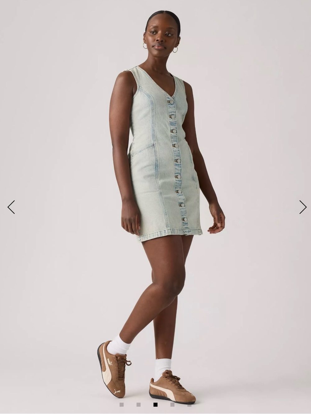 Levi's Light Wash Denim Button-Front V-Neck Mini Dress L